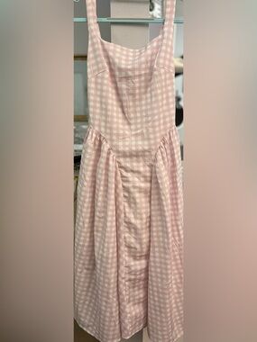 Pink Gingham Sleeveless Midi Dress